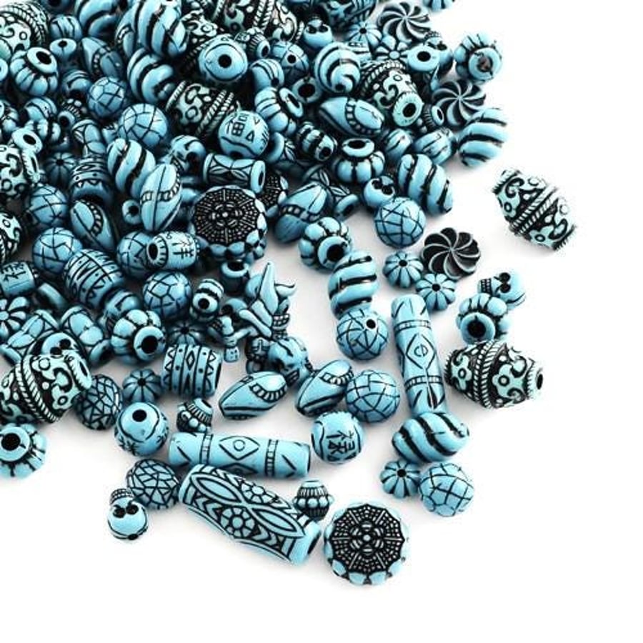 Acrylic Mixed Shape CyanBlack 15mm-25mm Smooth Beads, 1-3mm Hole, 30g Pack