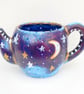 Moon & Stars Teapot Plant Pot - Hand-Painted Blue Ceramic - Image 1