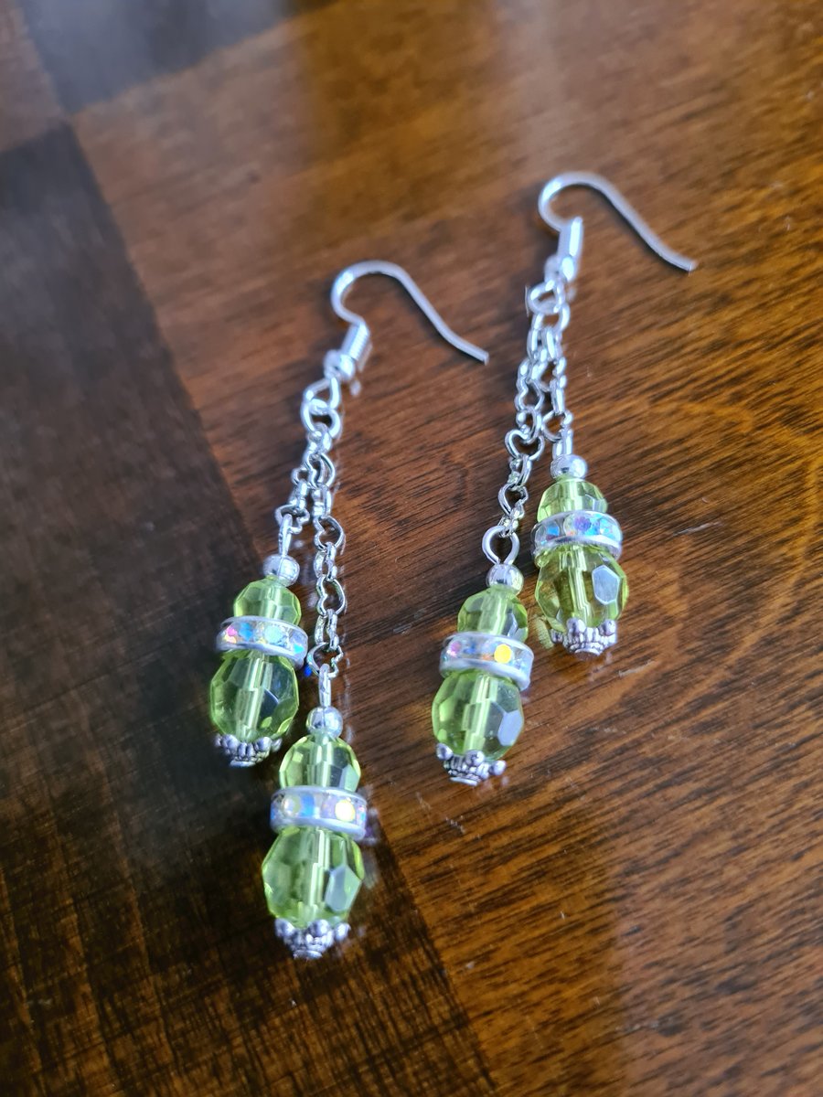 Light green double dangle earrings 