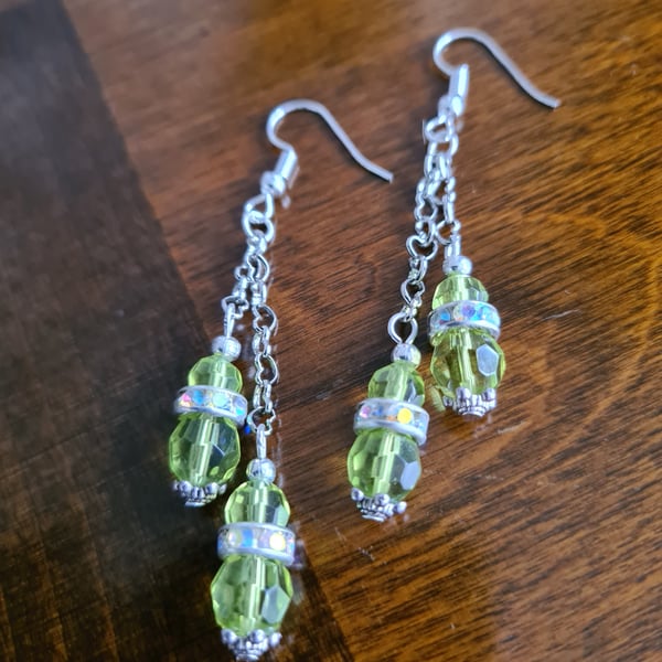 Light green double dangle earrings 