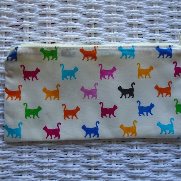 Cat Cats Themed Pencil Case or Small Make Up Bag.