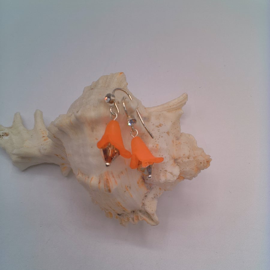 Earrings with a Red Lucite Flower with an Antique Gold Crystal, Gift for Her