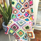 White Mixed Acrylic Stargazer Granny Squares Blanket