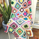 White Mixed Acrylic Stargazer Granny Squares Blanket