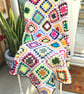 White Mixed Acrylic Stargazer Granny Squares Lap Blanket - Image 1