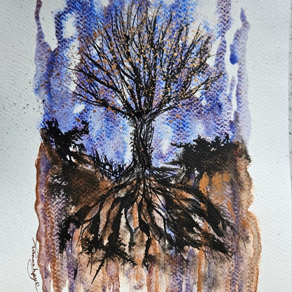 Original art, tree painting with free personalised message:Violet Twightlight II