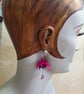 Fuchsia drop earrings, origami handmade paper jewellery, lightweight statement - Image 1