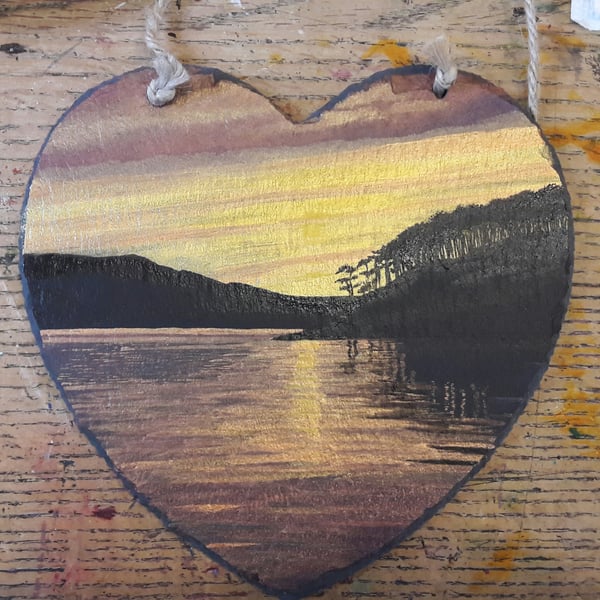 Large Slate Heart - Shieldaig Sunset