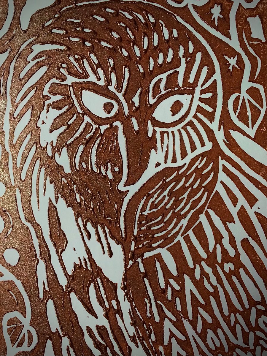 Owl - Original Lino print card.