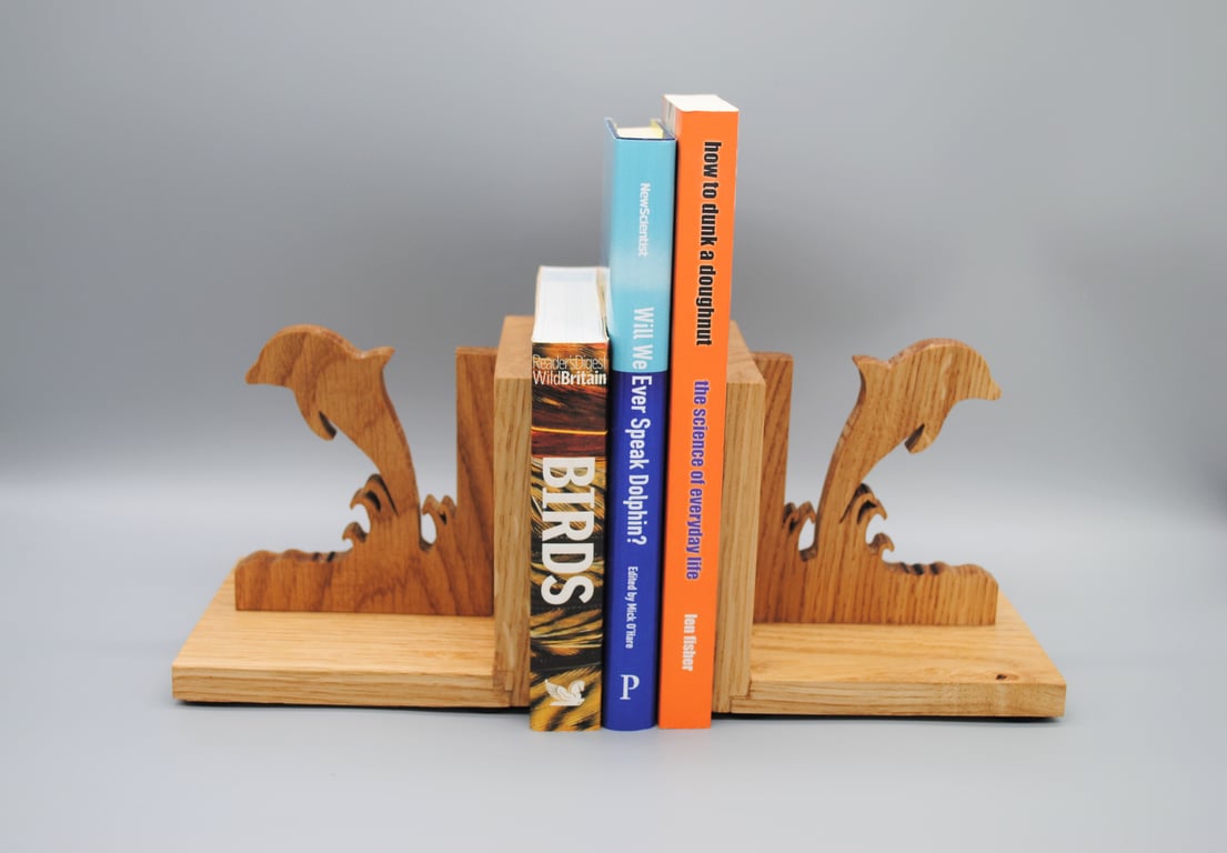 Wooden Dolphin Bookends - Oak