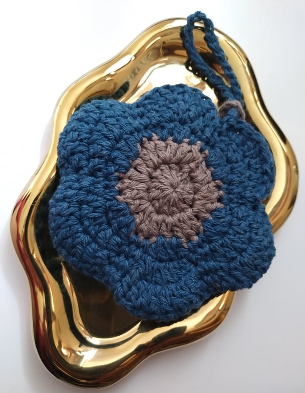 Crochet Flower Pouch - Bluish grey