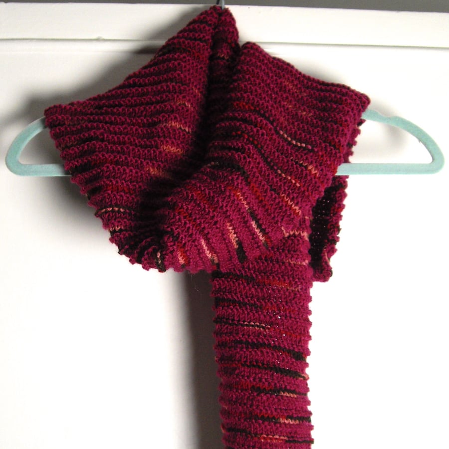 Dark Pink Multi Coloured Hand Knitted Scarf - UK Free Post