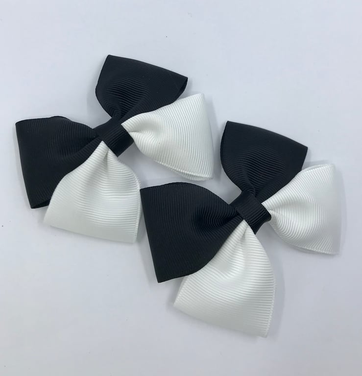 Black and White Two Tone Double with Bows on Clips (pair)
