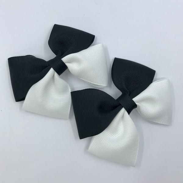 Black and White Two Tone Double with Bows on Clips (pair)