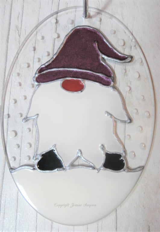 Christmas decoration Cheeky gnome sun catcher. Hand painted.