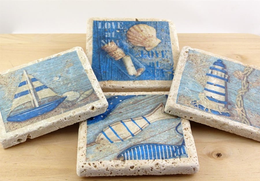 Set of 4 Marble Seaside Coasters