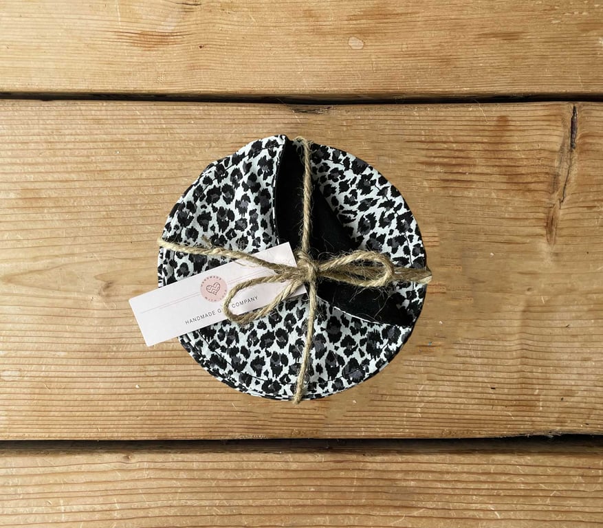 Fabric Coasters, 6 Set, Handmade Coasters, Cotton Coasters. Black-COAST-18