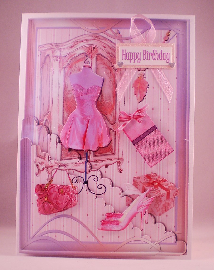 Handmade Girly Pink Fashion Birthday Card