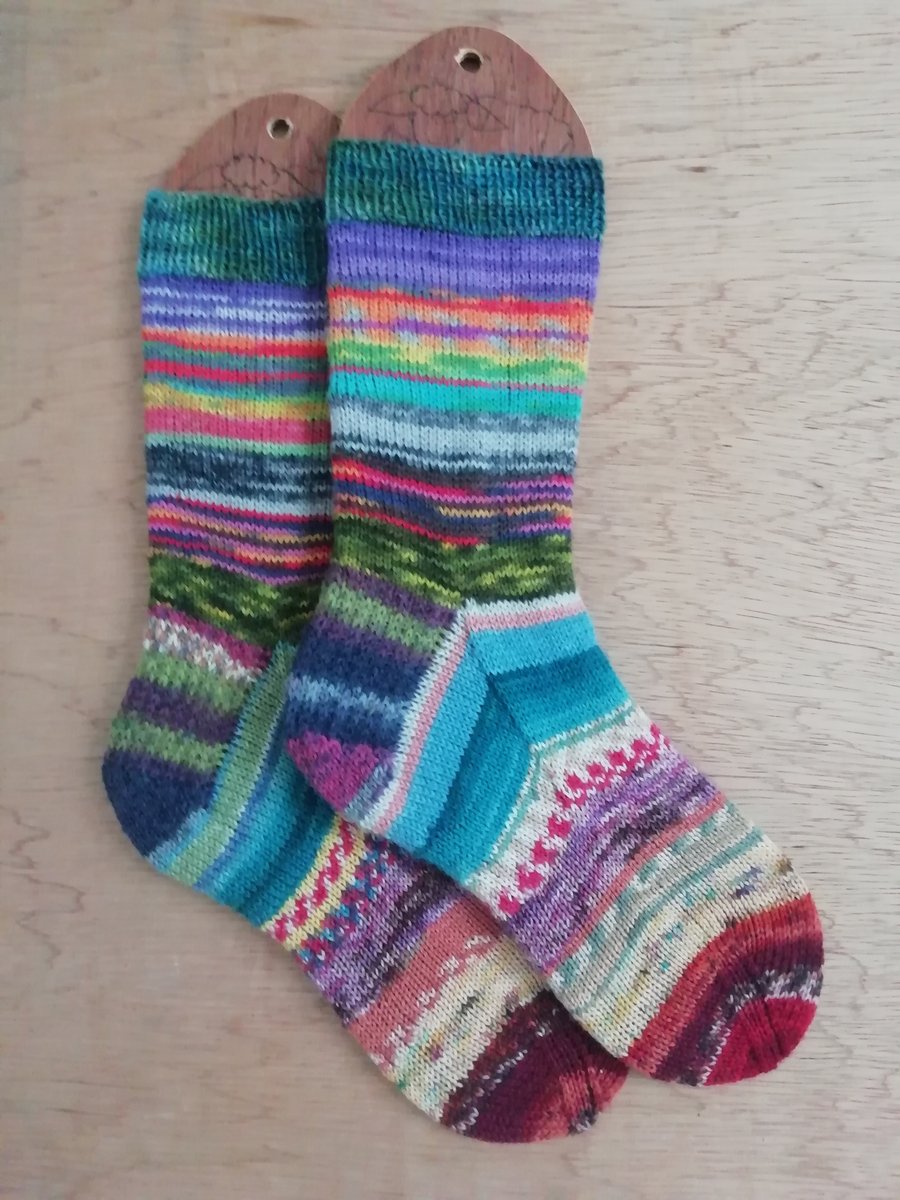 Socks, hand knitted, MULTICOLOURED, Medium, size 5-6