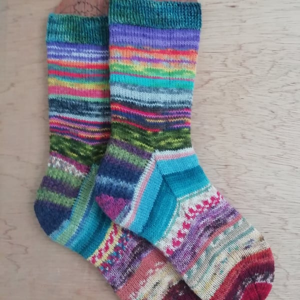 Socks, hand knitted, MULTICOLOURED, Medium, size 5-6