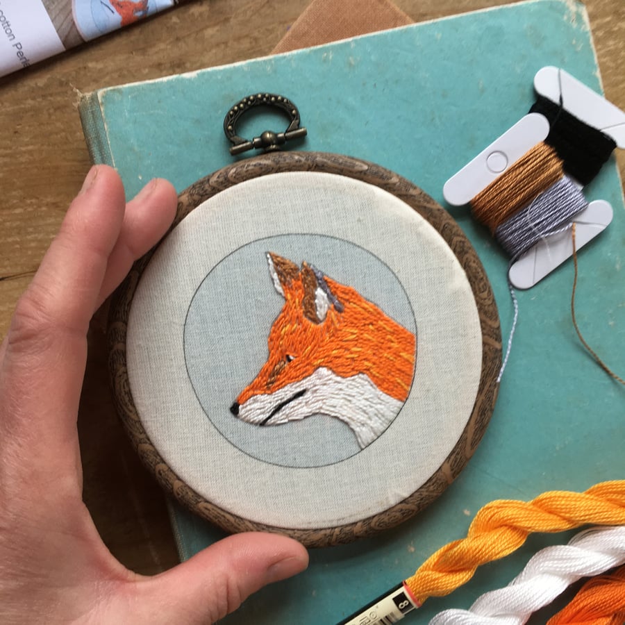 Fox Hand Embroidery Kit, Full Kit, Seconds Sunday