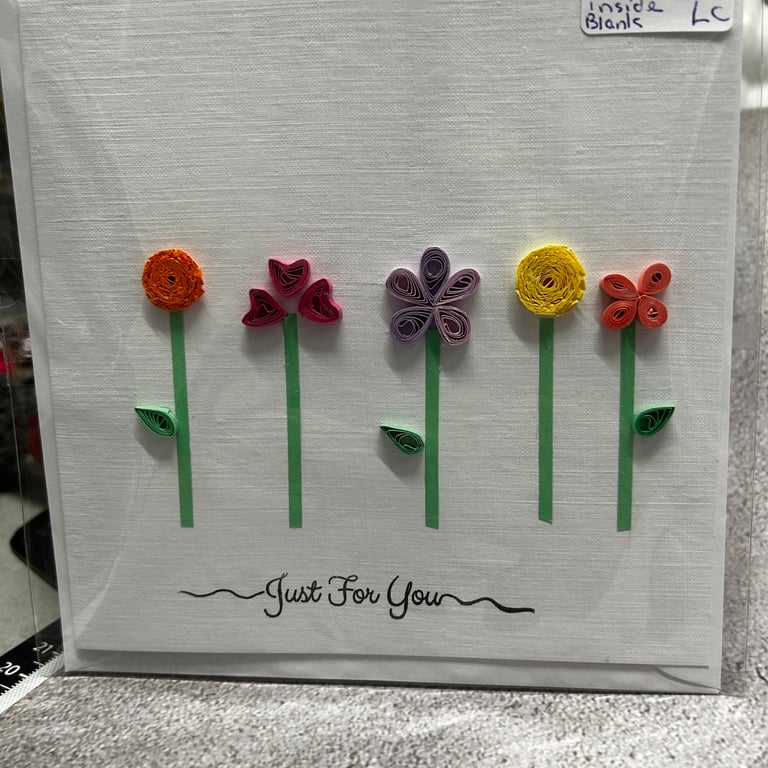 Card blank inside for your own words with quilled flower 
