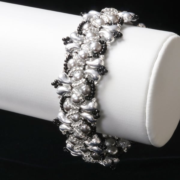 Silver and Black Beaded Bracelet