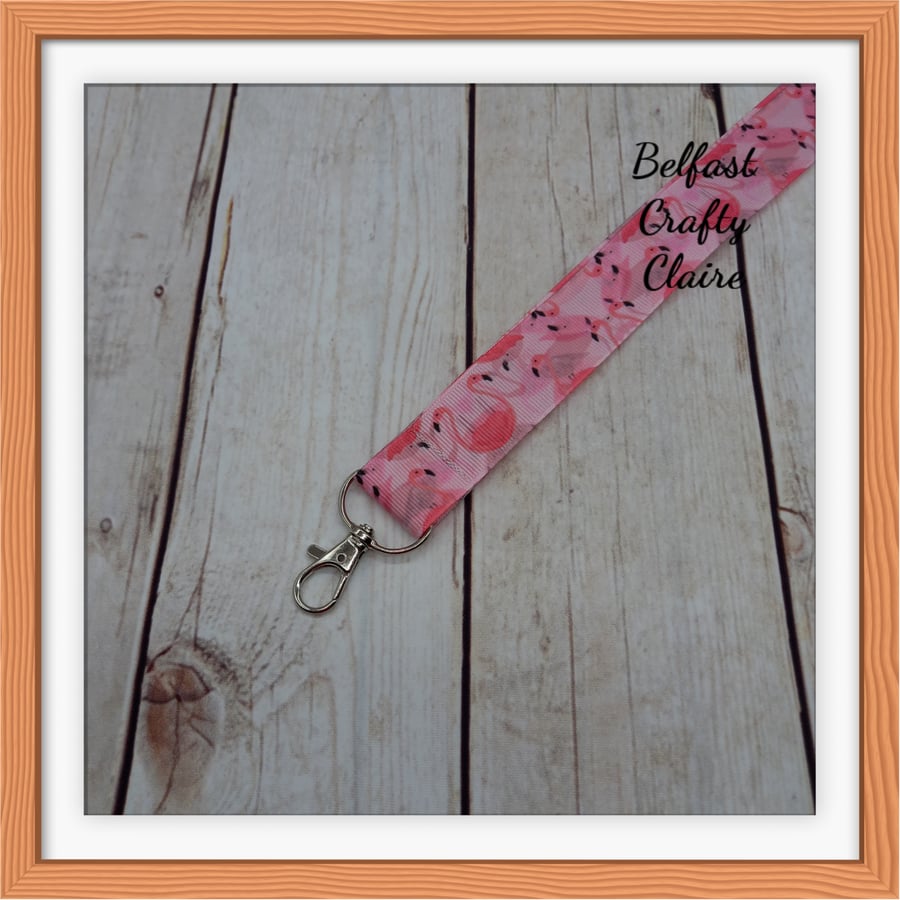 Lanyard Neck Strap - Flamingo Theme - Badge ID Phone Keys Office Travel - Gift