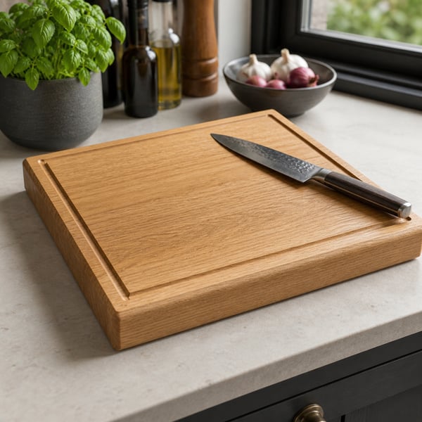 Handmade English Oak Chopping Board with Juice Groove and Rubber Feet