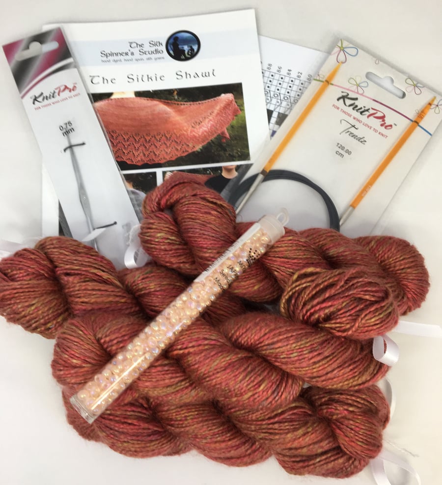 Silk Shawl Knitting Kit The 'Silkie Shawl' Knitting Kit Colour: Sunset