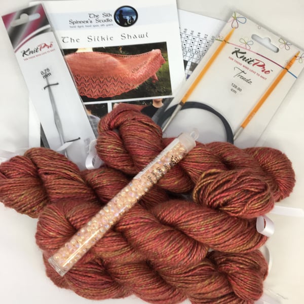 Silk Shawl Knitting Kit The 'Silkie Shawl' Knitting Kit Colour: Sunset