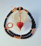 Murano Glass Heart, Onyx & Copper Necklace, Birthday, Anniversary, Gifts For Her