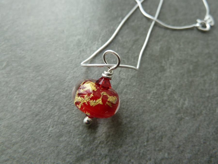 sterling silver chain, lampwork glass pendant