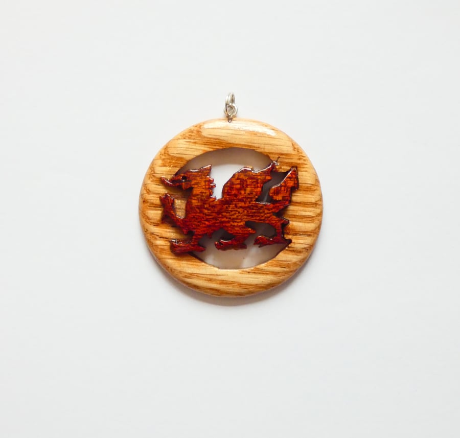 Wooden Welsh Dragon Pendant Necklace