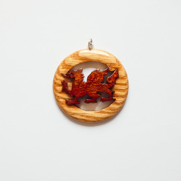 Wooden Welsh Dragon Pendant Necklace