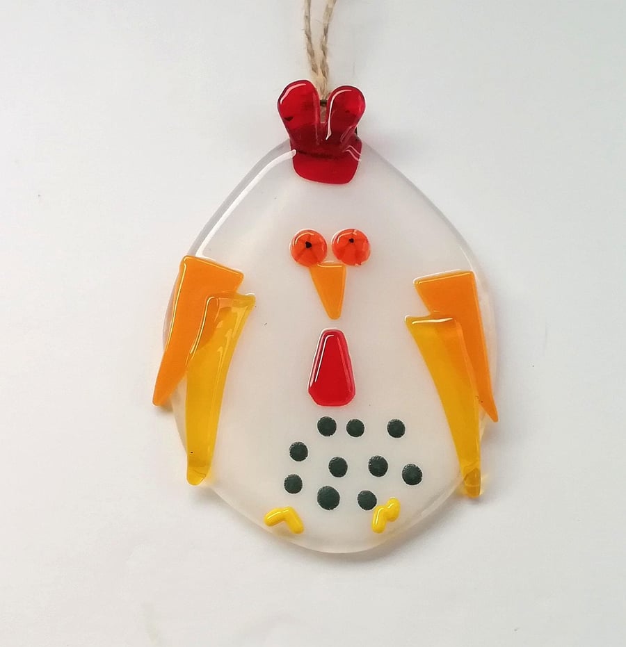 Easter egg chicken decoration, fused glass hen, Easter tree hanger, glass suncat