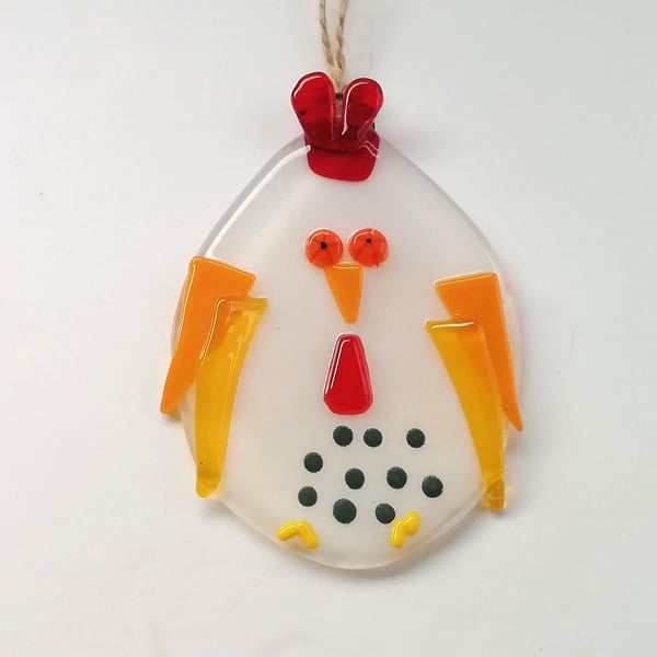 Easter egg chicken decoration, fused glass hen, Easter tree hanger, glass suncat