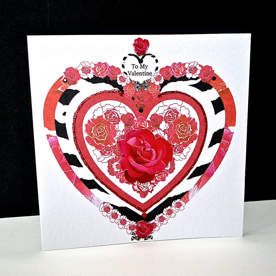 Valentine Decorative Rose Heart Handmade Card
