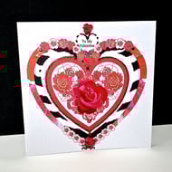 Valentine Decorative Rose Heart Handmade Card