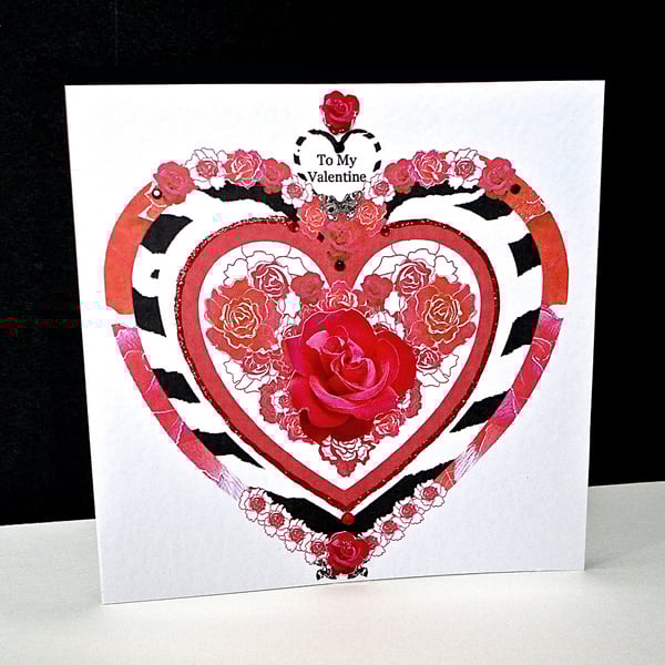 Valentine Decorative Rose Heart Handmade Card