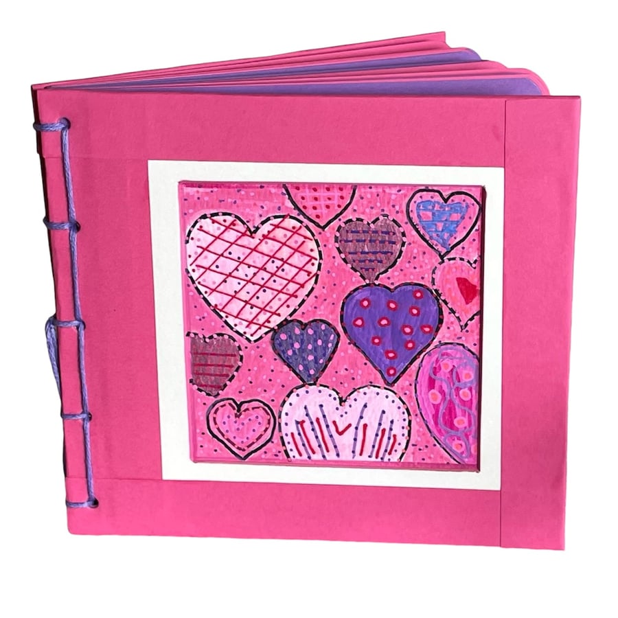 Handmade Notebook with hand painted cover design - ‘Hearts’