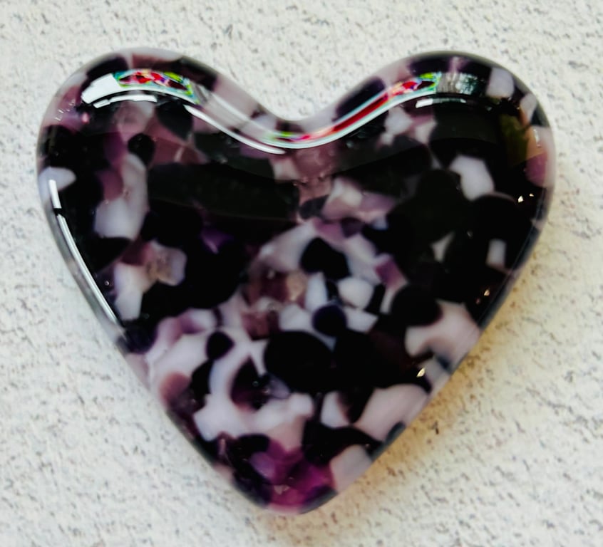 Fused glass love heart pink and purple mix