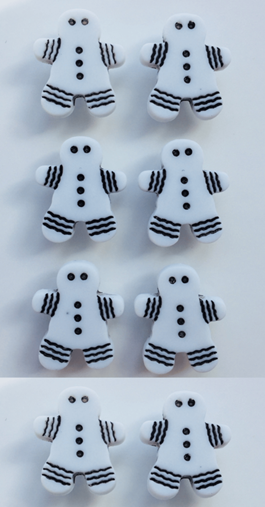 8 Gingerbread Person Buttons, Christmas, White, 17mm (T), Noel! Santa