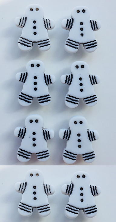 8 Gingerbread Person Buttons, Christmas, White, 17mm (T), Noel! Santa