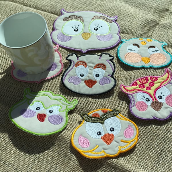 Owl Teapot and Mug Coaster Set. Country Kitchen Decorations.