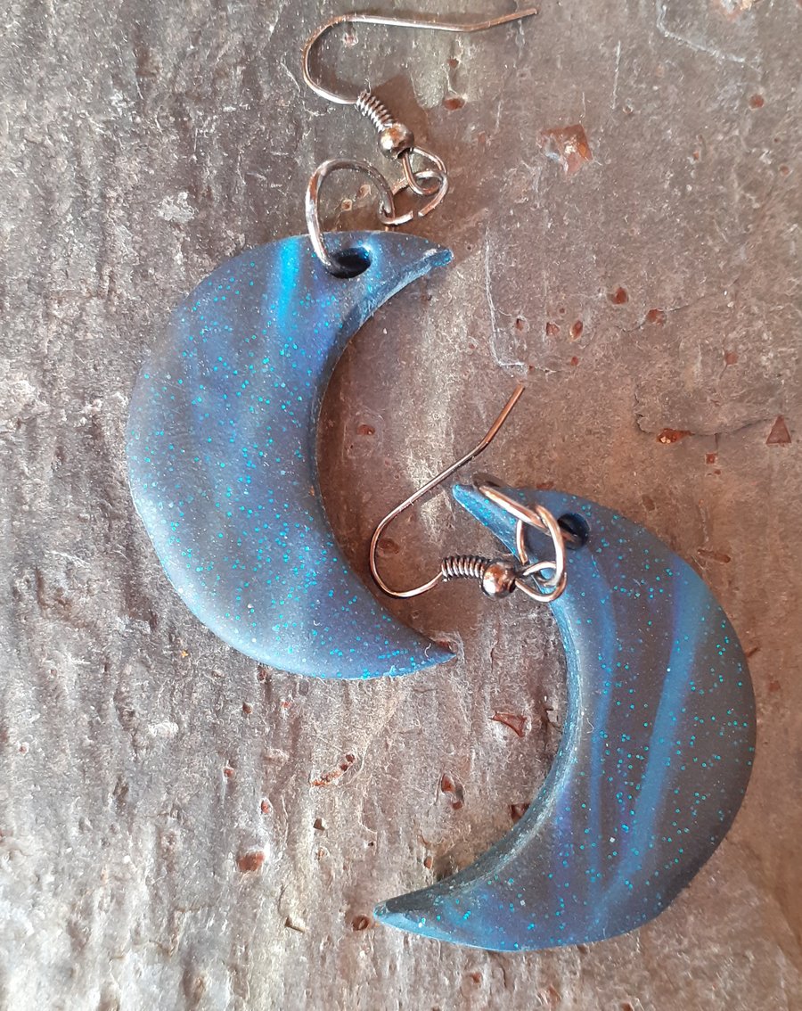 Sparkly Blue Moon Earrings 