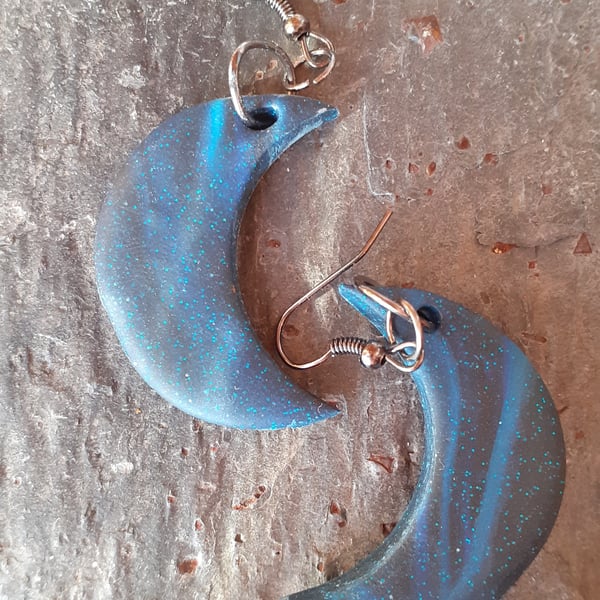 Sparkly Blue Moon Earrings 