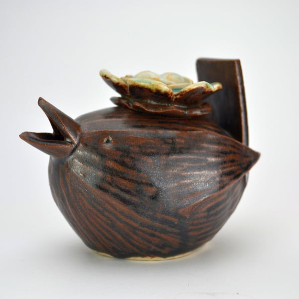 Ceramic wren teapot, pourer