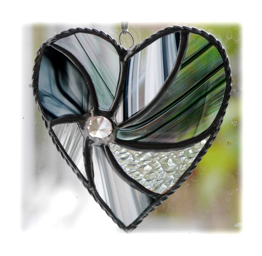 Black Swirl Heart Stained Glass Suncatcher 021