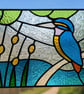 Stained glass kingfisher picture landscape panel - Image 1